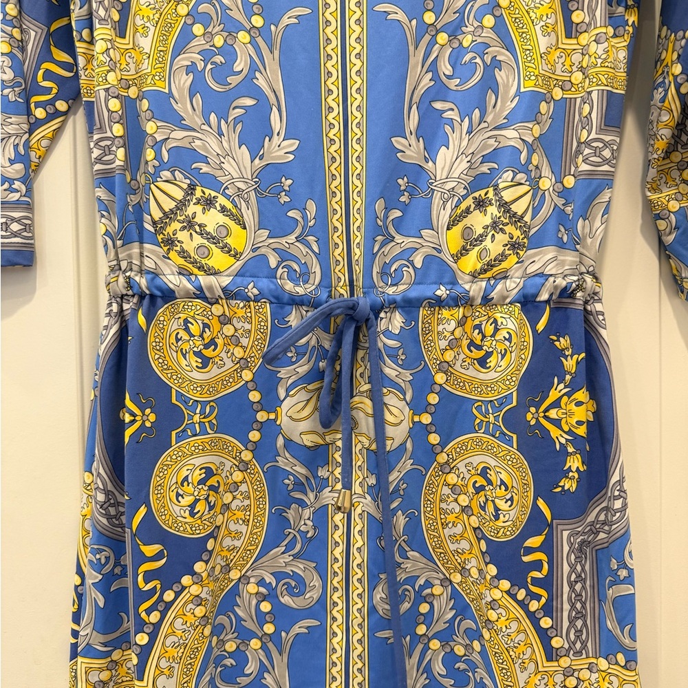 J. McLaughlin Marianne Blue and Gold Three Quarters Long Sleeve Dress - Picture 5 of 10
